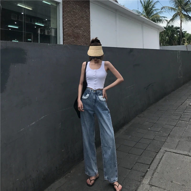 

Women High Waist Denim Jeans Wide Leg Pants 2019 New Spring Summer Casual Pants Trousers