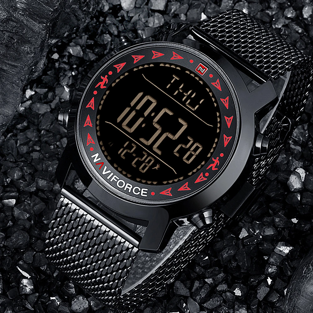 Часы NAVIFORCE мужские модные водонепроницаемые цифровые с шагомером для занятий