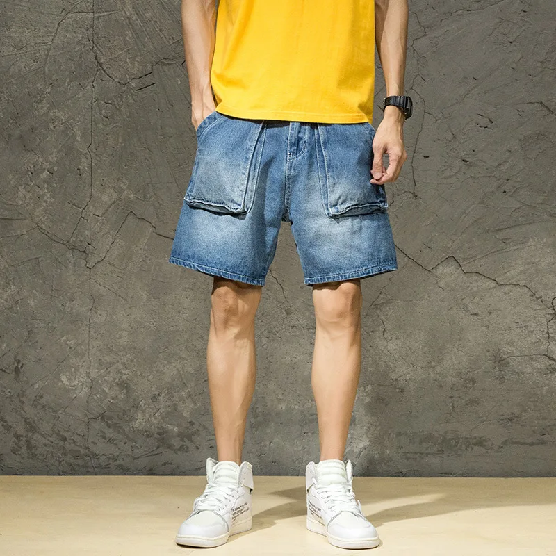 Новые летние джинсовые шорты мужские свободные повседневные Большие размеры большой карман по колено штаны мужские короткие джинсы