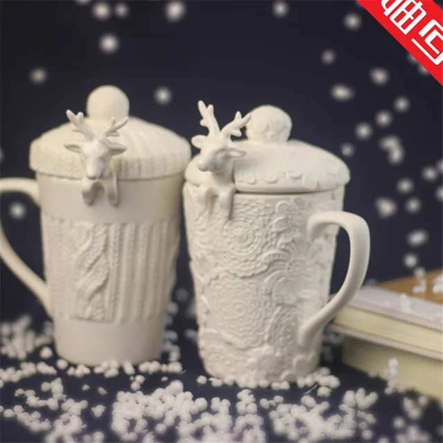 

Christmas Mugs 3D Amimal Couples Cups with Lid Cute Milu Deer Coffee Cup Milk Cups Snow Ceramic Mug Breakfast Cup Creative Gift