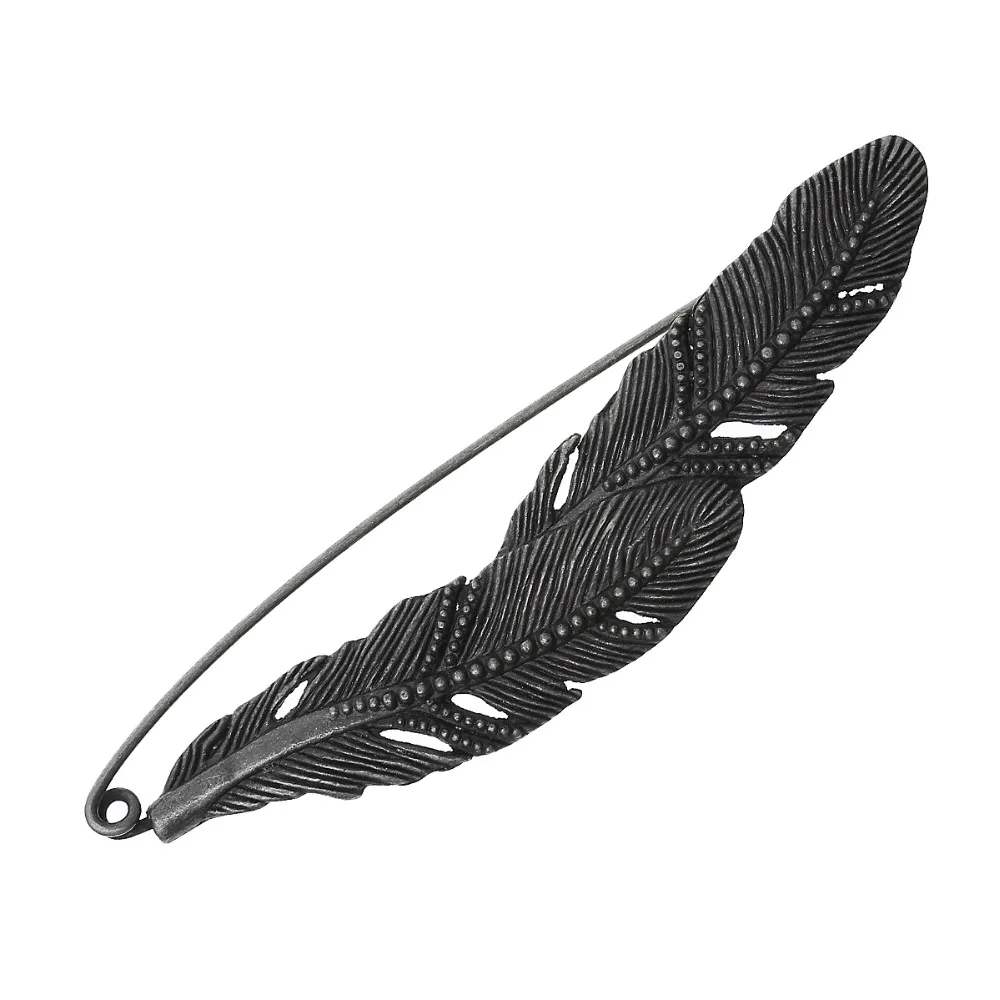 

DoreenBeads Zinc Based Alloy Pin Brooches Feather Antique Silver Color 3PCs/Set
