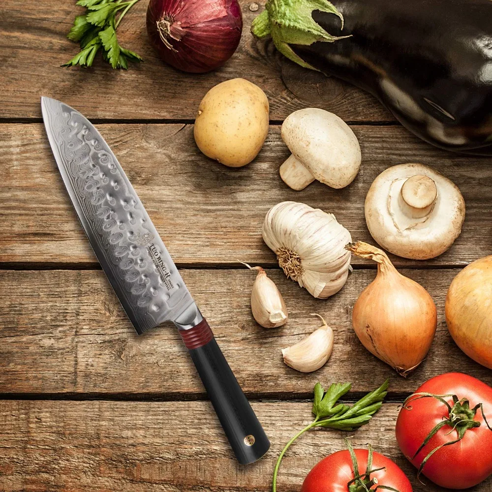 TUO столовые приборы 7 ''нож Santoku дамасский кухонный нож японский AUS 10 HC из