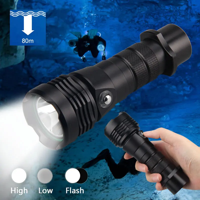

3-Mode L2 diving flashlight 1000 lumen beam distance 80 meter Magnetic switch torch 100 meter diving depth Portable Lantern