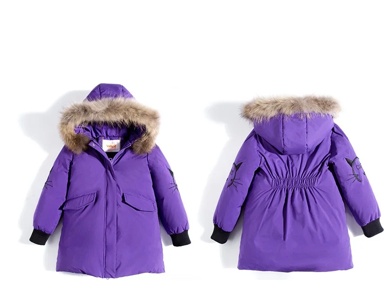 

Girls Winter Down Jacket Kids White Duck Down Long Coat Girls Hooded Warm Thick New Down Jacket Girls Clothing Purple Pink Black