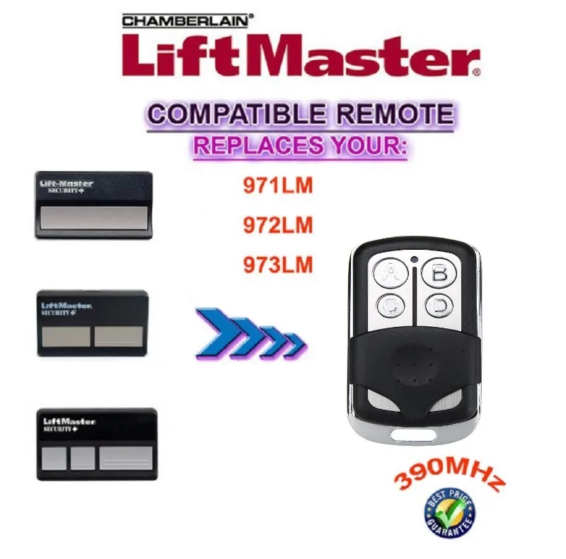 

Chamberlain liftmaster 971LM/972LM/973LM /139.53681B/13953180 Compatible Replacement Remote Control Rolling Code 390 MHZ