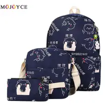 3Pcs Teenage Girls School Backpacks Set Cut bear Chinese Letters Printing Canvas Women Back pack