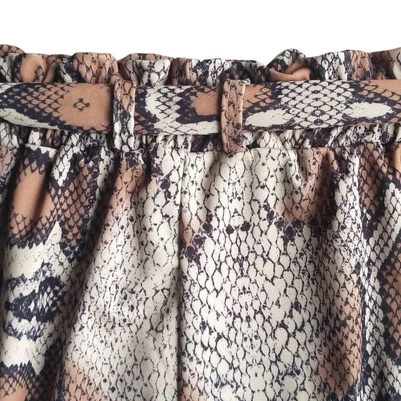Женские Модные эластичные шорты с высокой талией Boho Винтаж змеиная кожа цифровая печать Повседневная широкая нога сексуальная шнуровка