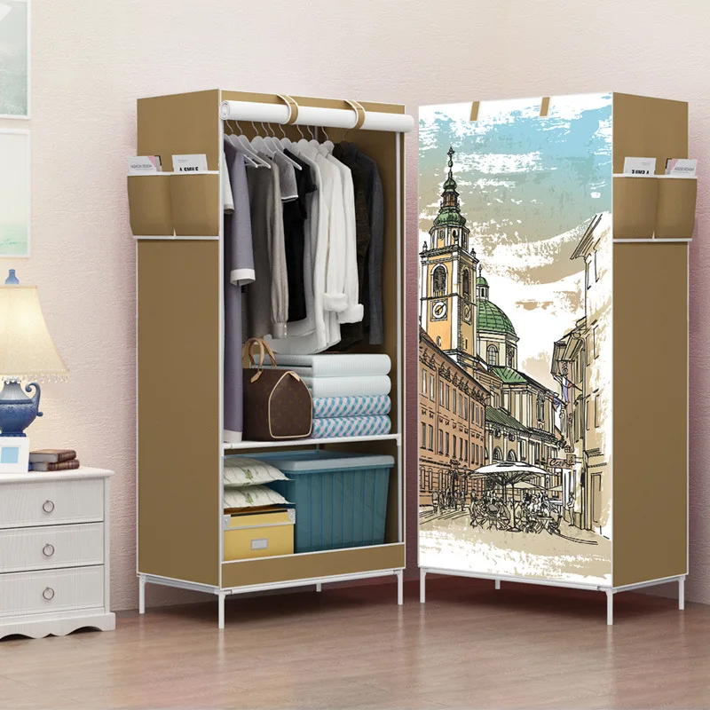 Multi-function Wardrobe Folding Cloth Closet Cartoon Clothing Storage Cabinet DIY Reinforcement Small Closet Furniture