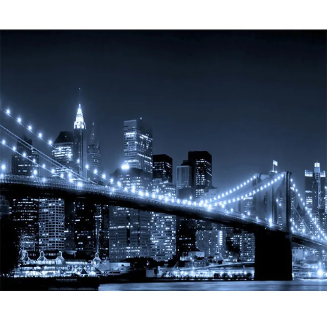 New York Brooklyn bridge Night Landscape image 3D DIY diamond painting mosaic cross stitch embroidery FULL DIAMOND | Дом и сад