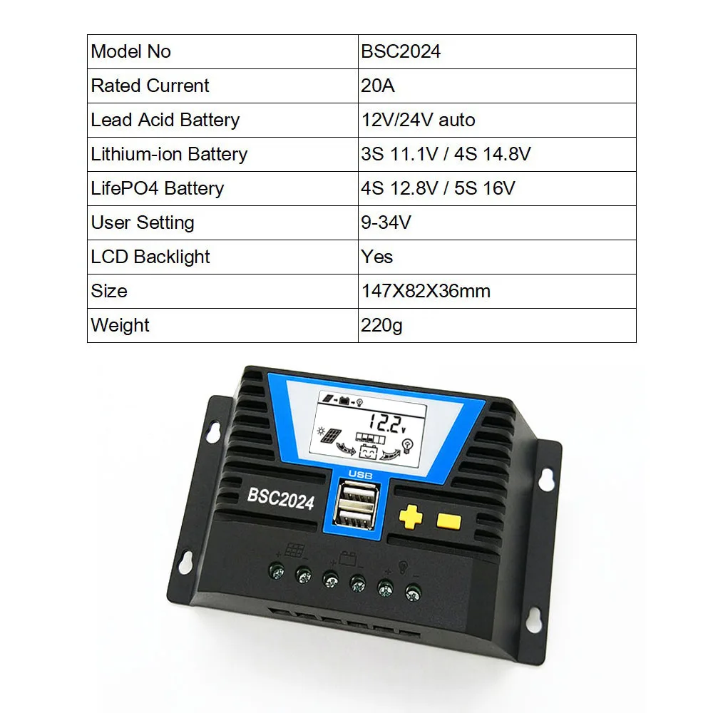 3,7 V 7,4 V 11,1 V 3A 10A 20A 30A 60A 80A Контроллер заряда панели солнечных батарей li-Ion LiFePO4 регулятор заряда батарей - Цвет: 20A 12 24V
