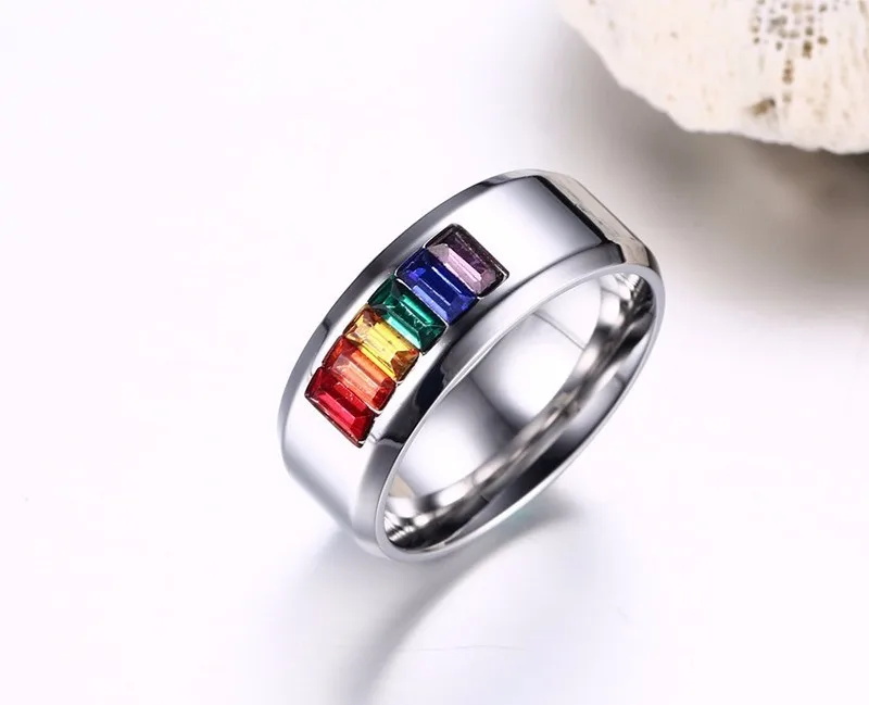 Кольцо большого размера разноцветный стразы камни ЛГБТ для женщин 316L нержавеющая сталь женские радужные ювелирные изделия обручальные Обручальные кольца