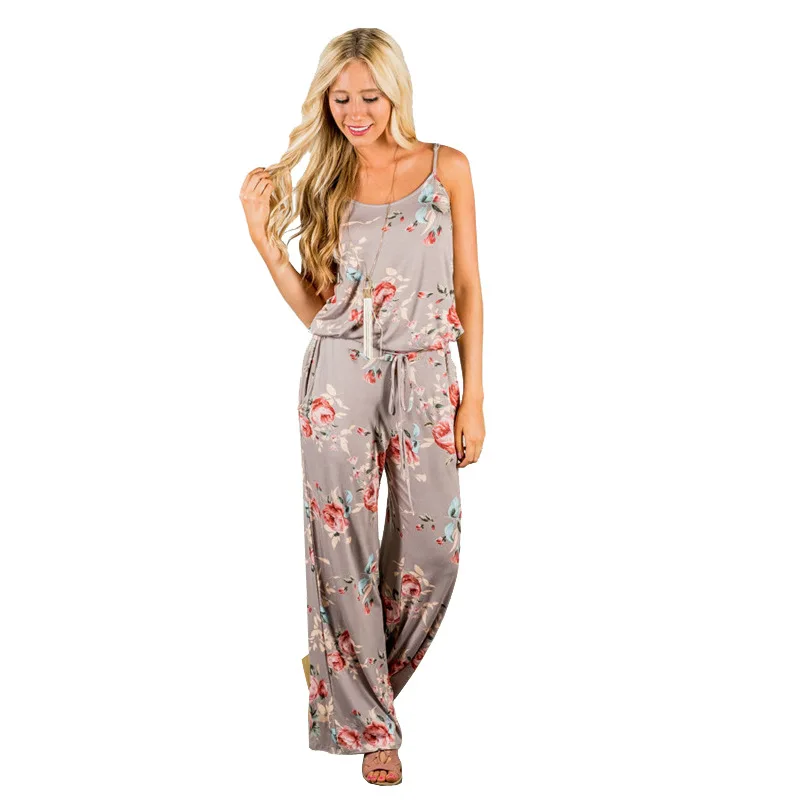 Sexy Sleeveless jumpsuit women long romper 2018 summer lady Fashion floral trousers beach jumpsuit coveralls sexy female frock