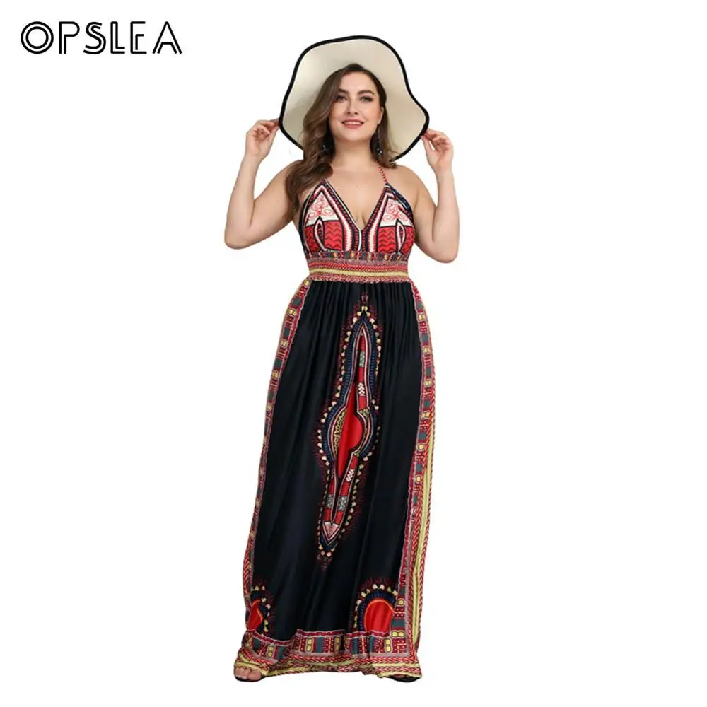 Opslea Африканский Национальный узор с принтом, большой размер Макси платье для женщин Дашики летние новые сексуальные спинки одежда
