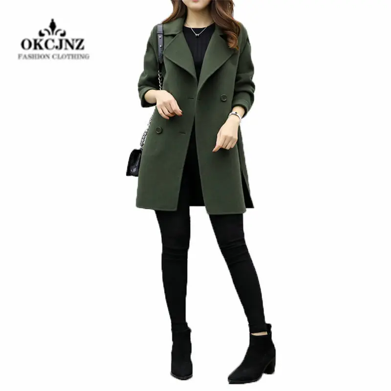 

2019 Autumn and Winter New Korean Version of The Woolen Coat Female Long Station Loose Thin Double-breasted Wool Jacket X0284