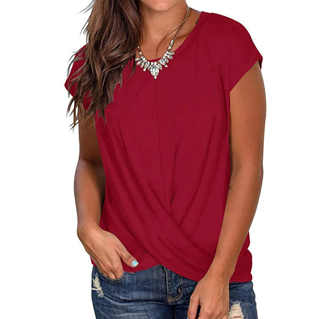 

Women’s Shirt Summer Short Sleeve Round Neck Solid Tunic Casual Womens Tops and Blouses Blusas Mujer De Moda 2019