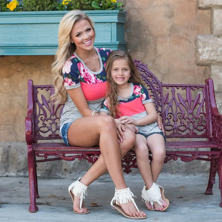 

Family Matching Mother Daughter Outfits Women Kids Girl Floral Short Sleeve Top T-shirt Blouse Summer Casual Tee Clothes