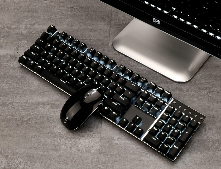 Ajazz A3008 2.4G Wireless Mechanical Keyboard & Mouse Combos White Backlit Blue Switches Keyboard 1600DPI Mouse  (15)