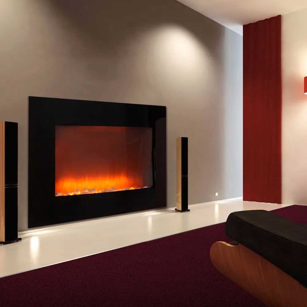 ship from Germany! 1.8KW LED Electric Fireplace Black Wall Mounted Back