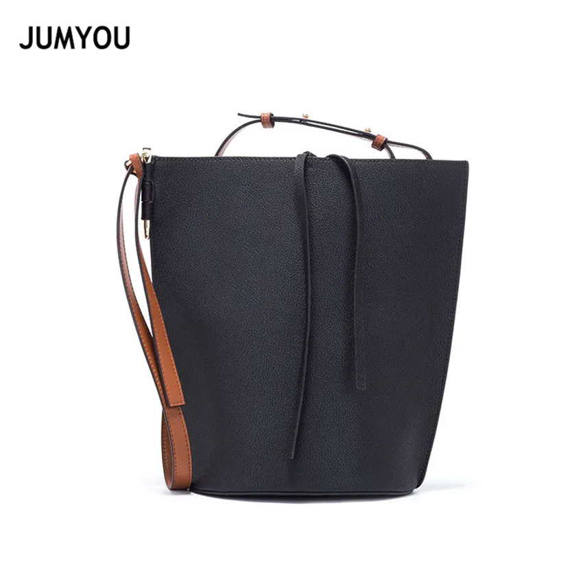 

100% Genuine Leather Shoulder Bag Womens Simple High Capacity Cow Leather Bucket Bags Females Bucket Bags Women'S Messenger Bag