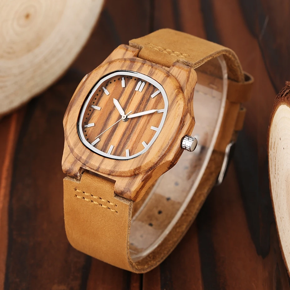 Men Women Wooden Watch Creative Round Shape Dial Light Wood Case Genuine Leather Band Bamboo Wood Clock Male Reloj de madera TOP 2017 (21)