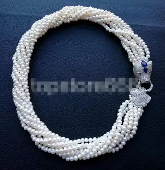 

20" 8row White freshwater Cultured Pearl Necklace CZ Clasp