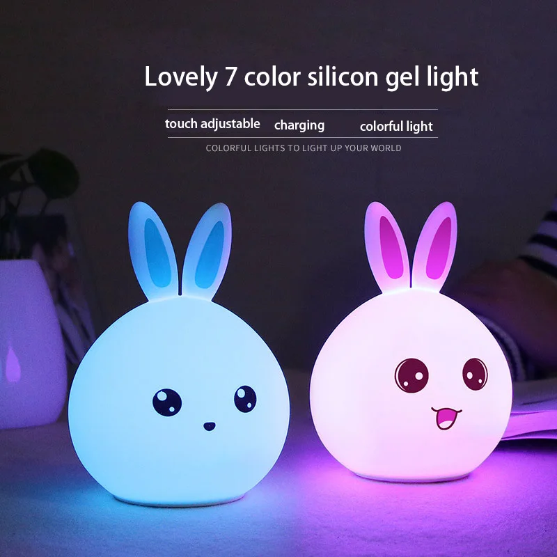 

Cartoon Baby Rabbit Lamp Breathing LED Night Light Luminaria 7 Colors Animal LED USB Children Animal Lamp for Children Gift