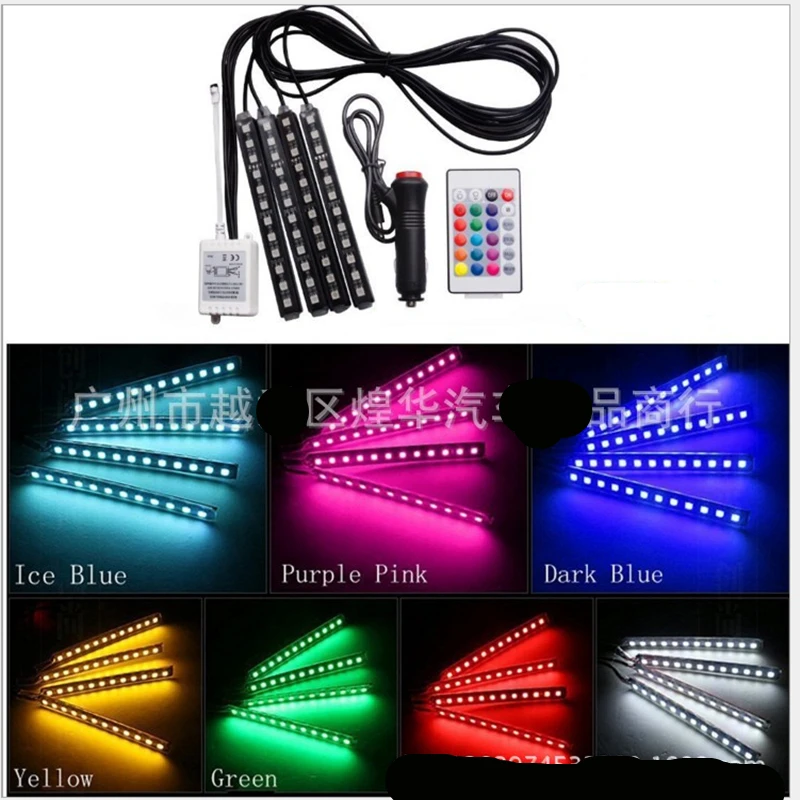 

4Pcs/set 4 in 1 RGB Atmosphere Lamp 5050 48SMD LED Strips for Car Ambient Light Interior Lighting Remote Control Underglow 12V