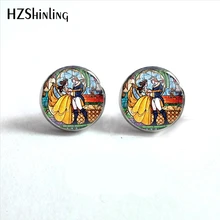 NES-0033 серьги "Красавица и Чудовище", серьги-гвоздики "Принцесса", ювелирные изделия "Красавица и Чудовище", стеклянные серьги-кабошон ручной работы HZ4