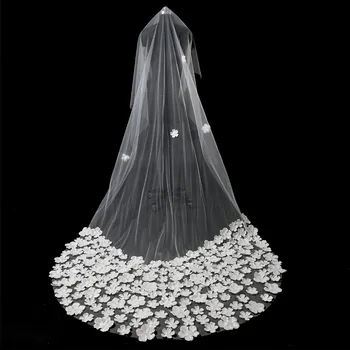 

SALE Cathedral wedding veil new lace flower white 5 m long voile mariage real photo velos de novia cheap