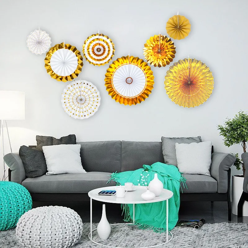 

western style Creative gilding paper fan flowers DIY decoration for birthday or wedding party Background wall decorations props