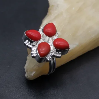 

Hermosa Natural Fashion Trendy RedCoral Band Women Ring Size 9 A477