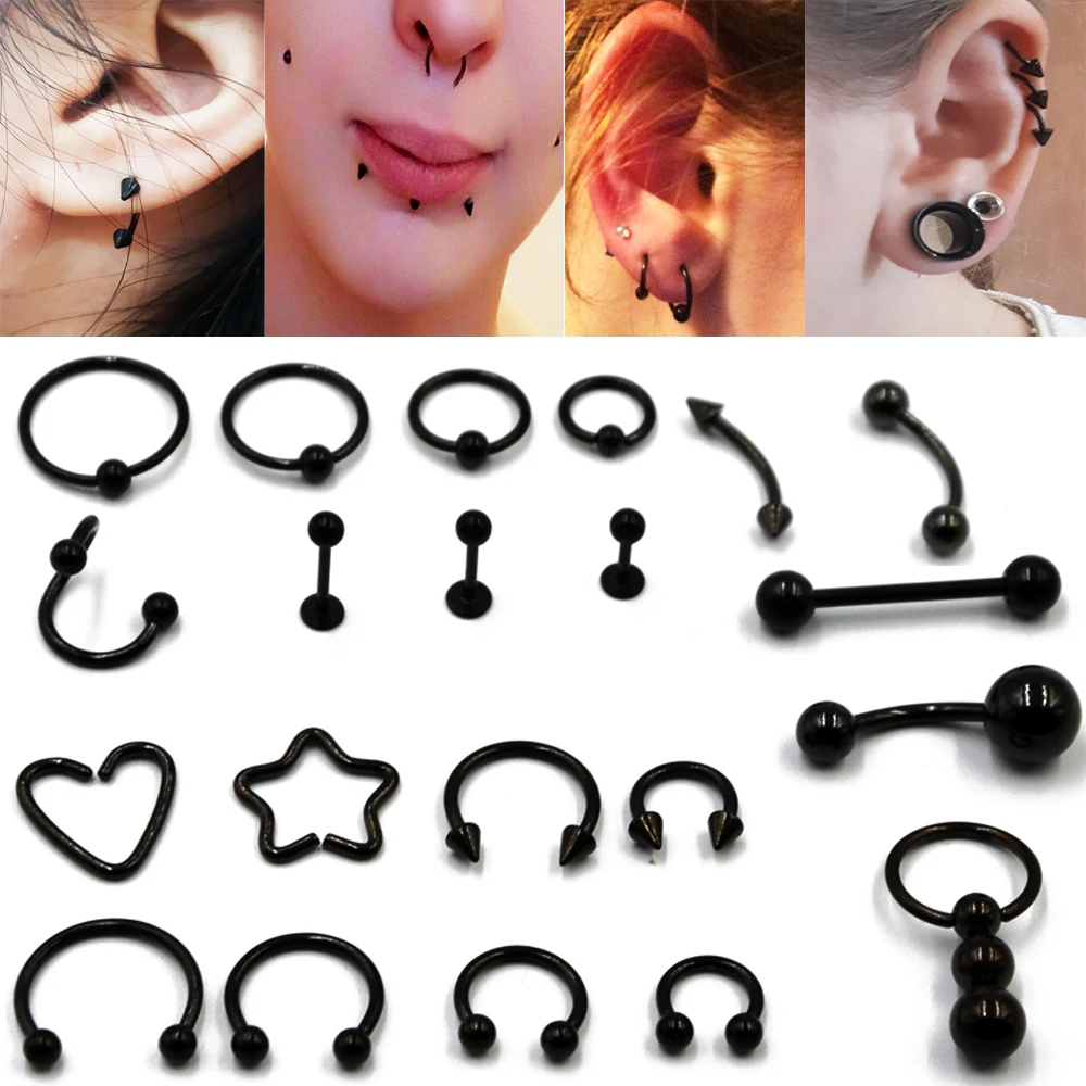 

BOG-16g Surgical Steel Horseshoe Circular Bead Closer Ring Tongue Barbell EarRing Belly Navel Ring Set Body Piercing Jewelry