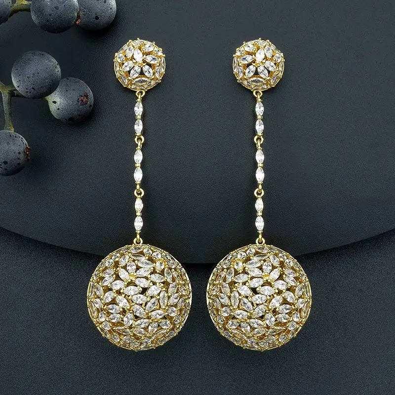 

ModemAngel 75mm Luxury Brand Belicate Big Ball Cubic Zircons Copper Long Earrings Women Bridal Wedding Dress Accessories