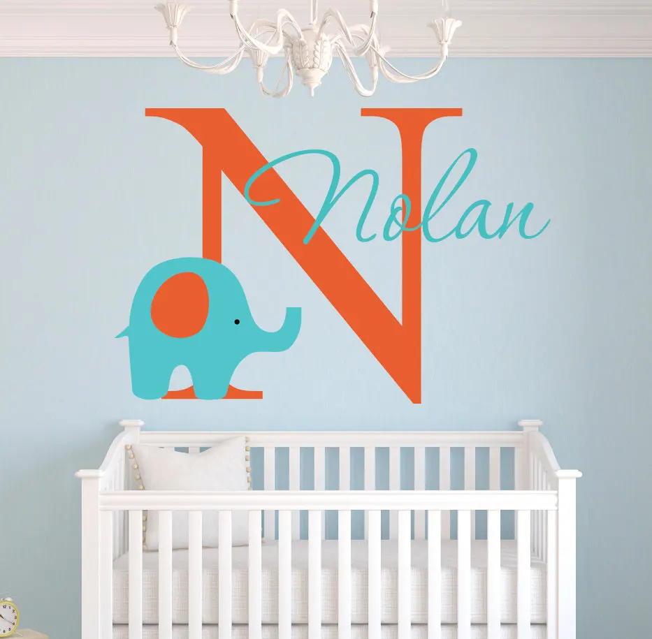 DSU Personalized Lovely Elephant Name Wall Stickers For ...