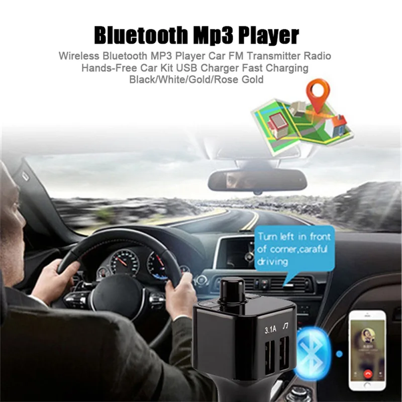 VicTsing Wireless Bluetooth MP3 Player Car FM Transmitter Radio Hands-Free Car Kit USB Charger Fast Charging Black White Gold    (20)