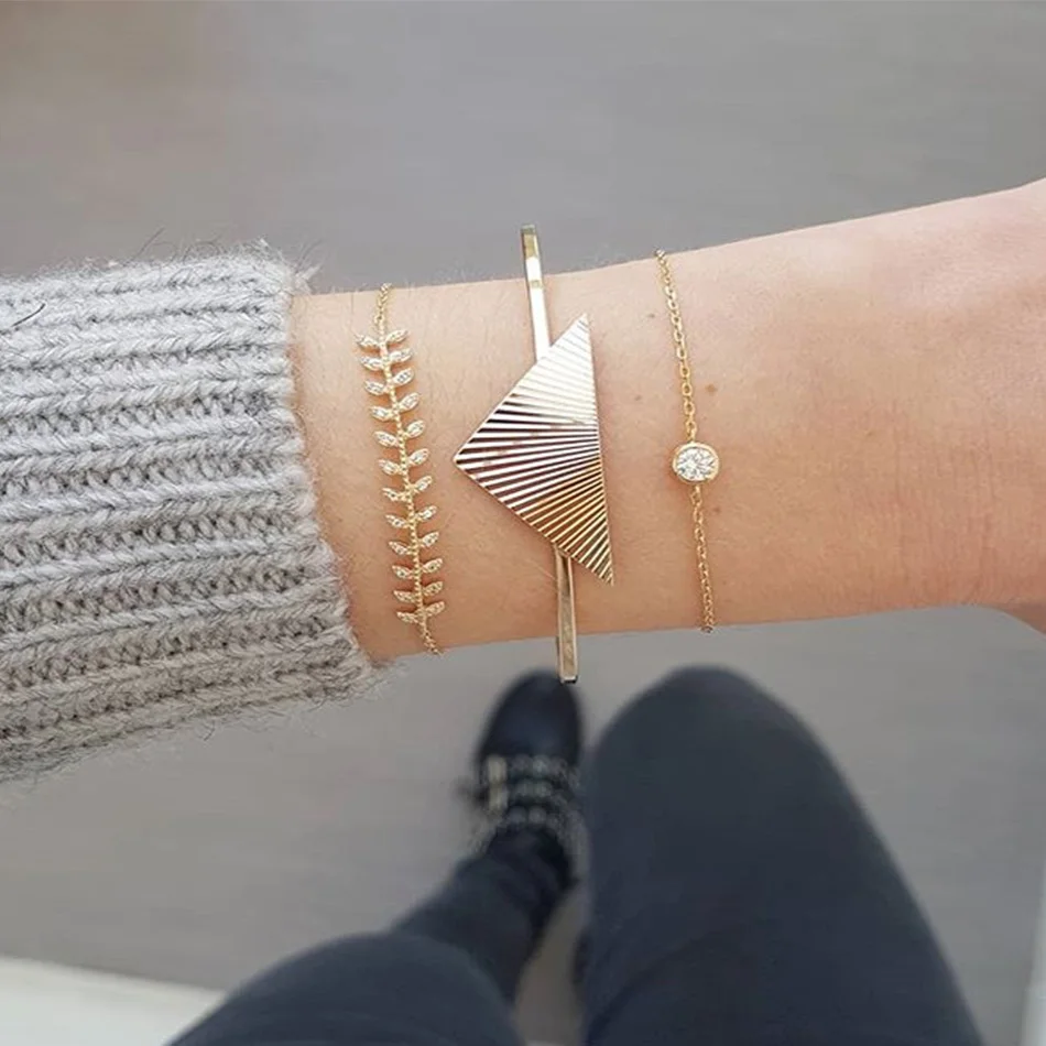 

3Pcs/Set Geometric Knot Circle Bracelets Women/ Fashion Gold Color Zircon Alloy Chain Link Bangles Female Jewelry Party Gifts