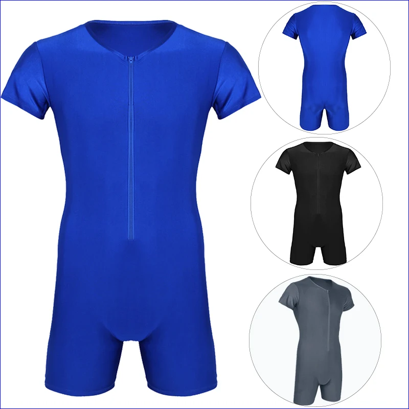 iEFiEL Men Short Sleeve Bodysuit with Turn-down Collar One-Piece Leotard