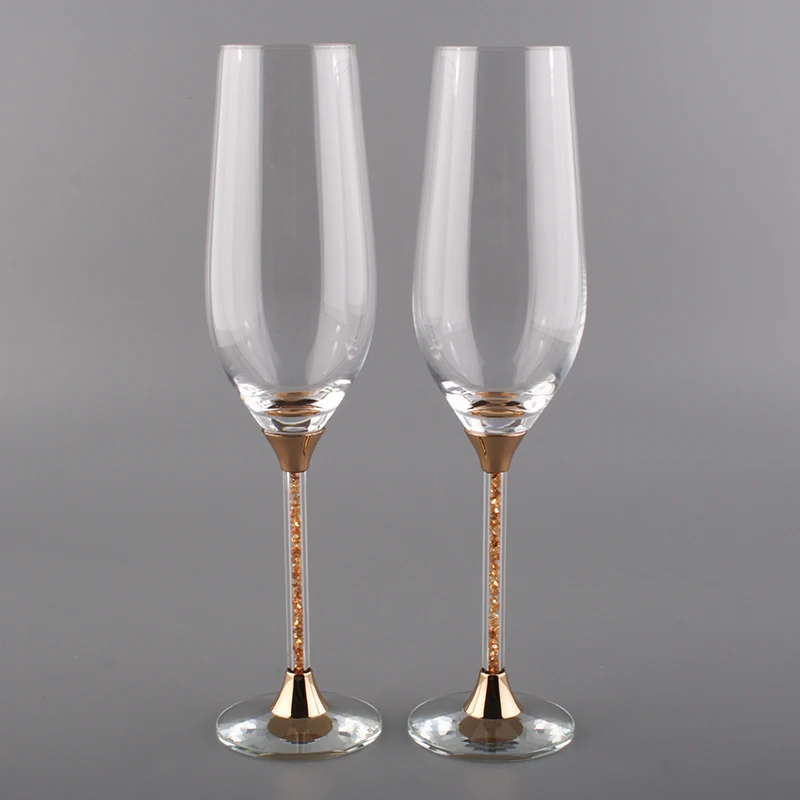 1pairUniqueNewSkullBeerGoldColorStemCrystalChampagneFlutes235mlDrinkingCups