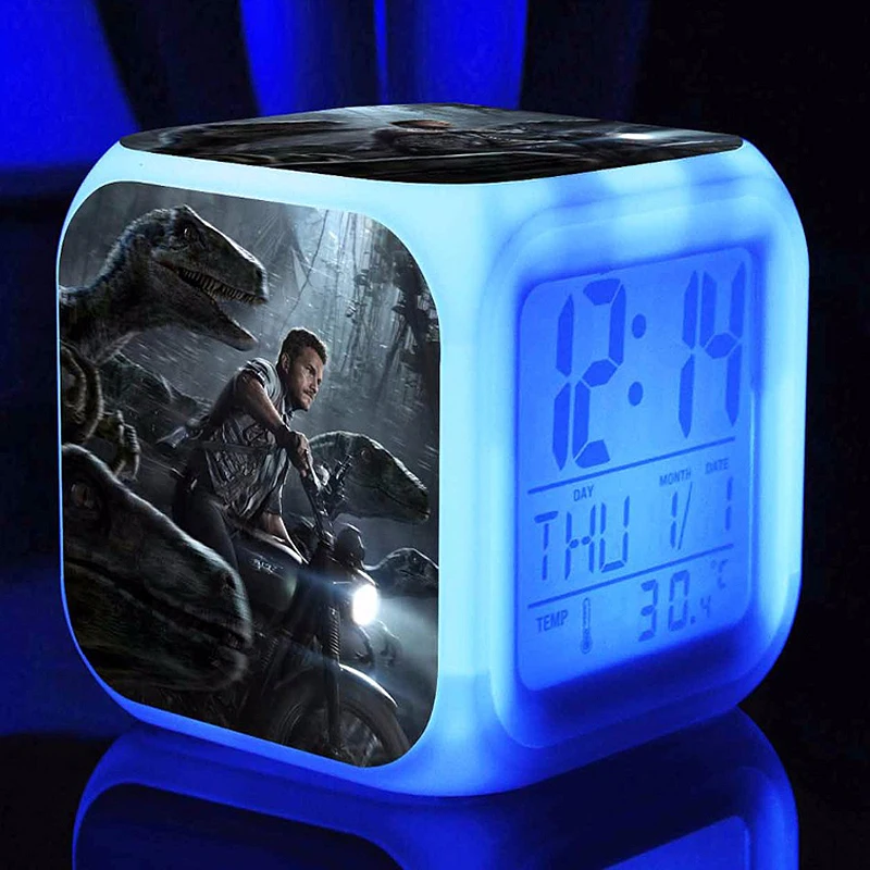 3d Film Jurassic Park Alarm Clocks,Color changing Dinosaur