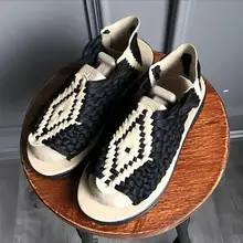 Плетеные сандалии ручной работы Летние кожаные сандалии-гладиаторы в римском стиле с открытым носком на плоской подошве для мужчин