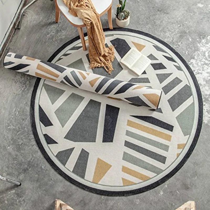 

WINLIFE Round Irregular Geometric Pattern Carpets Home Mats Large Area Rugs