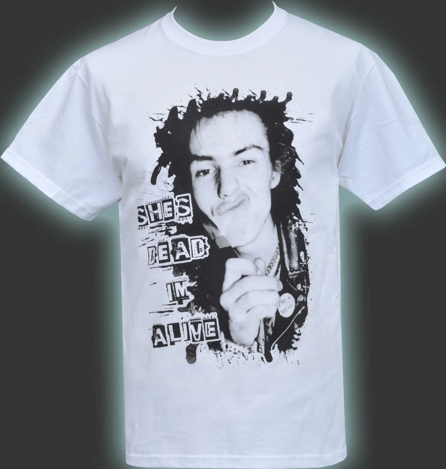 Мужская белая футболка SID VICIOUS SHE'S DEAD I'M ALIVE LONDON PUNK ROCK 1997 S 5XL|Футболки| |