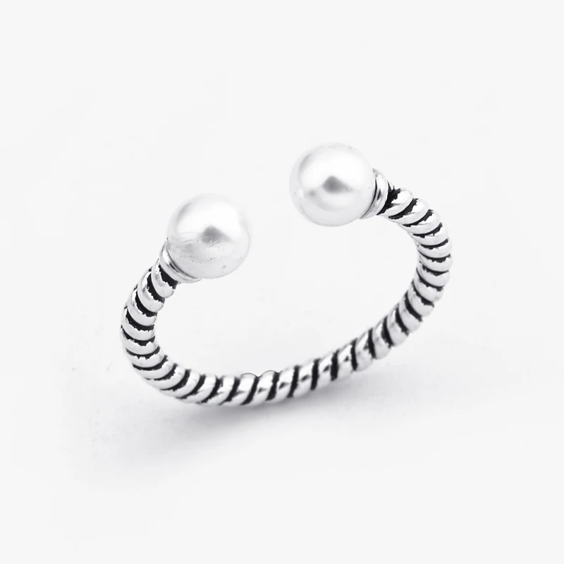 GEOMEE 1Pc Vintage Imitation Pearls Opening Ring for Women Antique Silver Adjustable Ring Fashion Jewelry Anel Feminino R40