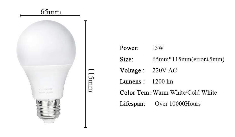 E27 LED Bulb 220V 3W 5W 7W 9W 12W 15W Real Power Led Lamp Energy Saving Aluminium bombilla led e27 Smart IC No Flicker