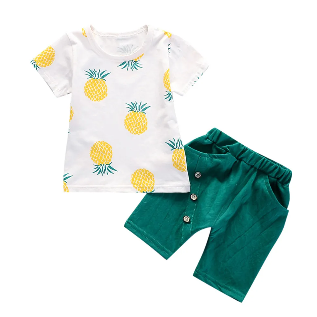 

Huang Neeky #W4 Fashion Toddler Baby Kids Boys Pineapple T-shirt Tops Solid Short Casual Outfit Set Summer Hot