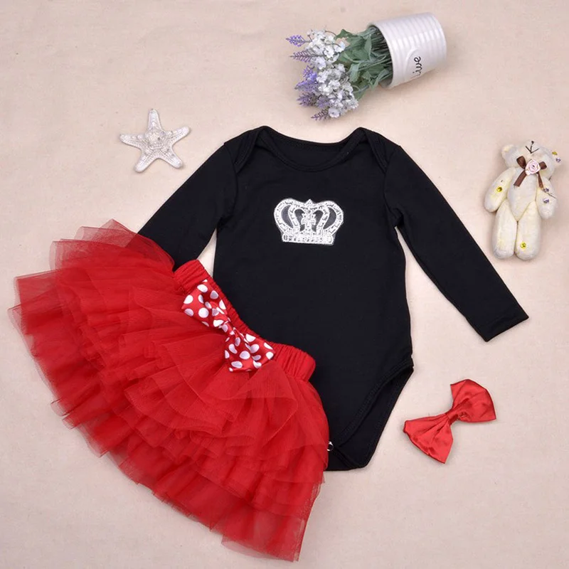 Baby Ruffle Skirts Set Lovely Cat print Girls Saia Tutu Pettiskirt Party Dance Skirt Sets Crossbones Bodysuit and Headband