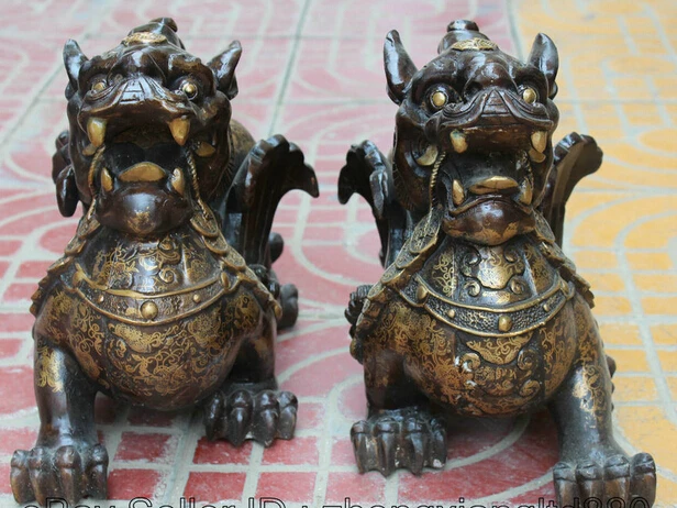 

JP S0524 14 Chinese Bronze Feng Shui Wealth Unicorn Beast Pi Xiu Sculpture Statue Pair Discount 35%