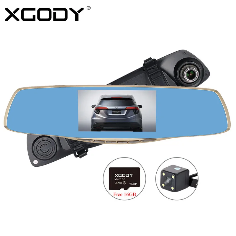 XGODY M9 5.0 inch 1080P Full HD Car DVR Dual Lens Rearview Mirror Vehicle Dash Cam 170 Degree Car DVRS with 16GB TF Card