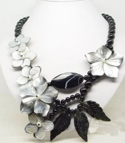 

New Genuine Black Agates shell Flower wedding/Party/Ball/Gift necklaces