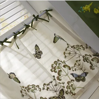 

JUYANG. Butterfly flower small curtains. Pastoral country style half curtain. Embroidered coffee curtains. Decorative curtain